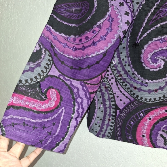 Choices Women Purple Paisley Print Lightweight Button Front Jacket Size 2X - Picture 4 of 9